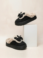 Load image into Gallery viewer, Heleey Elegant Black Bow Fur Slippers