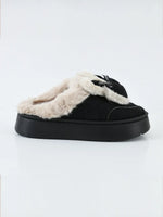 Load image into Gallery viewer, Heleey Elegant Black Bow Fur Slippers