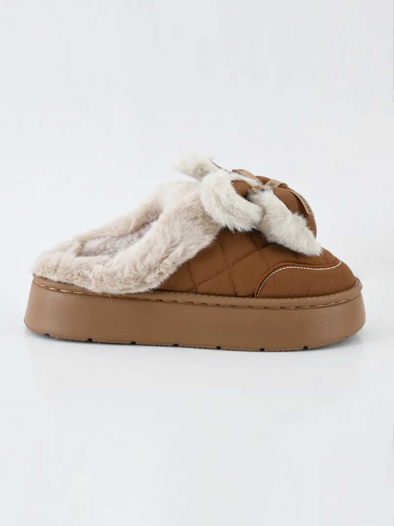 Heleey Warm Bow Plush Winter Slippers