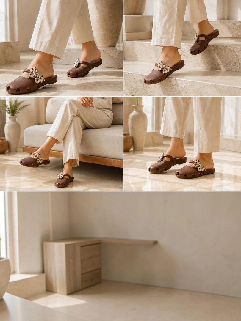 Heleey Bow Charm Brown Comfort Clogs