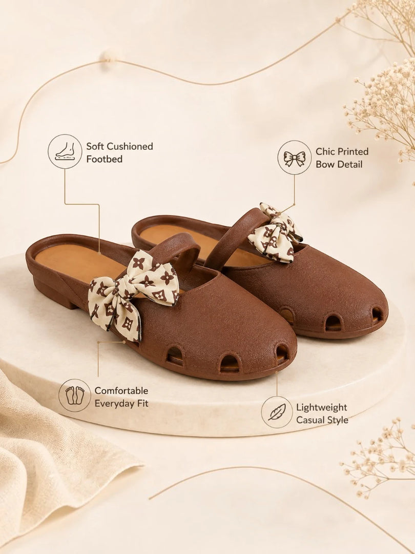 Heleey Bow Charm Brown Comfort Clogs