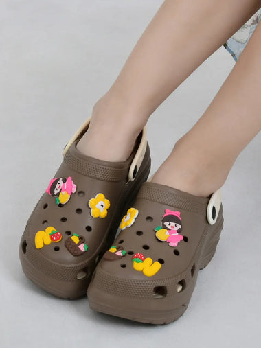 Heleey Brown Crocs with Cute Sticker