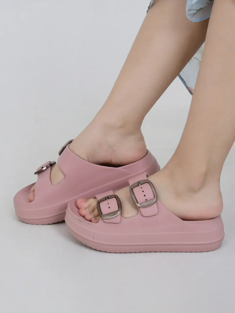 Heleey Soft Pink Double Buckl Walkin Crocs