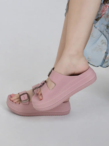 Heleey Soft Pink Double Buckl Walkin Crocs