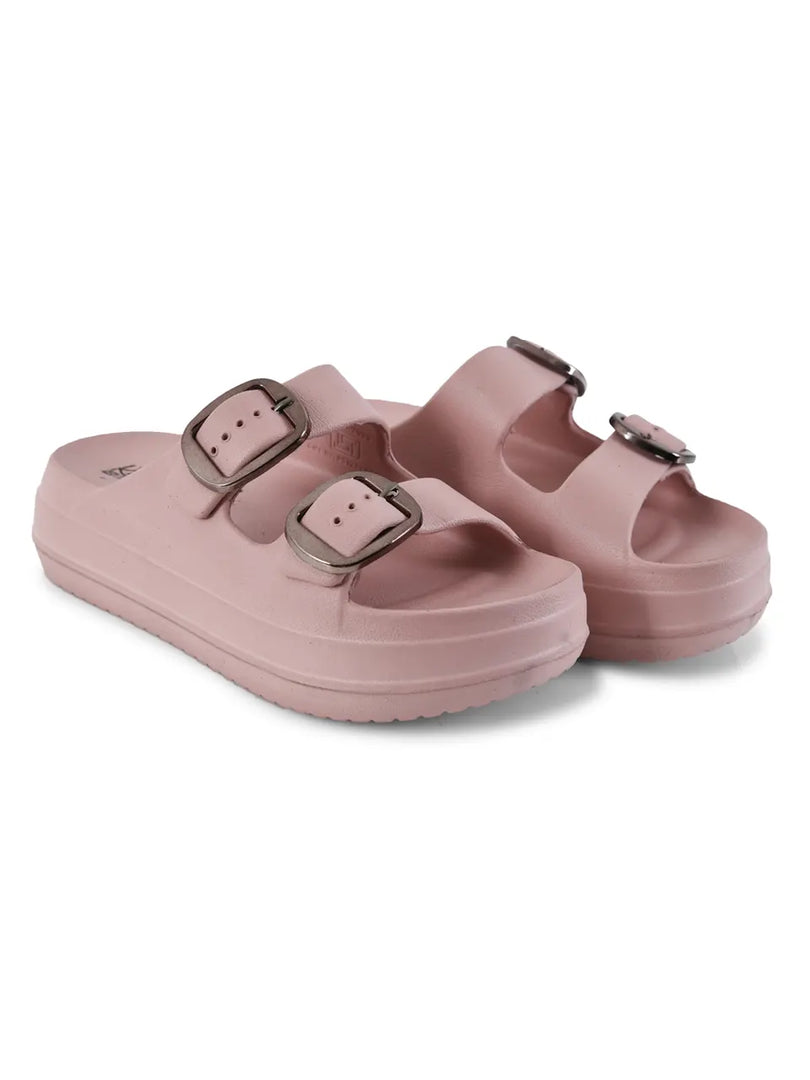 Heleey Soft Pink Double Buckl Walkin Crocs