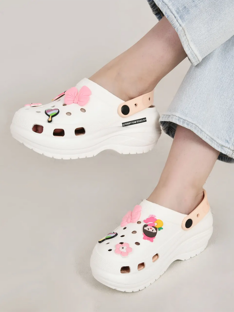 Heleey Girl Round-Toe White Slip-On Flip-Flops SC-25