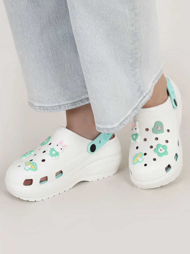 Heleey Girl Round-Toe White Blue Flip-Flops