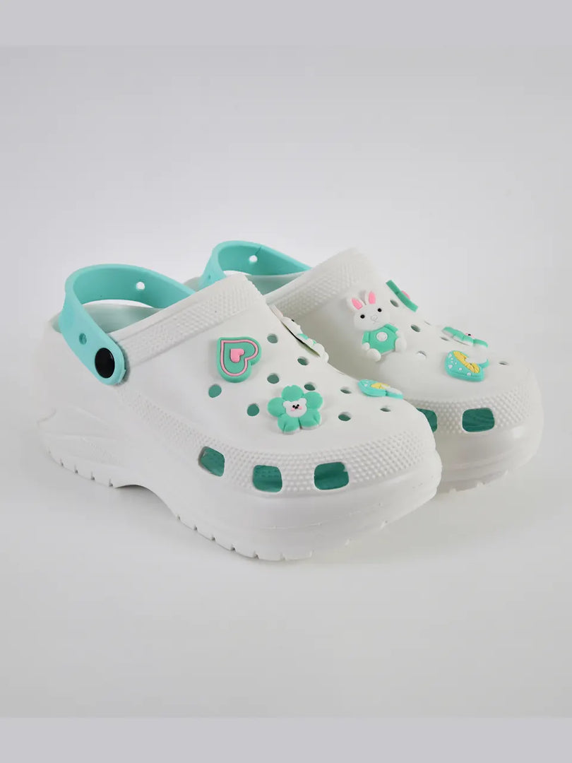 Heleey Girl Round-Toe White Blue Flip-Flops