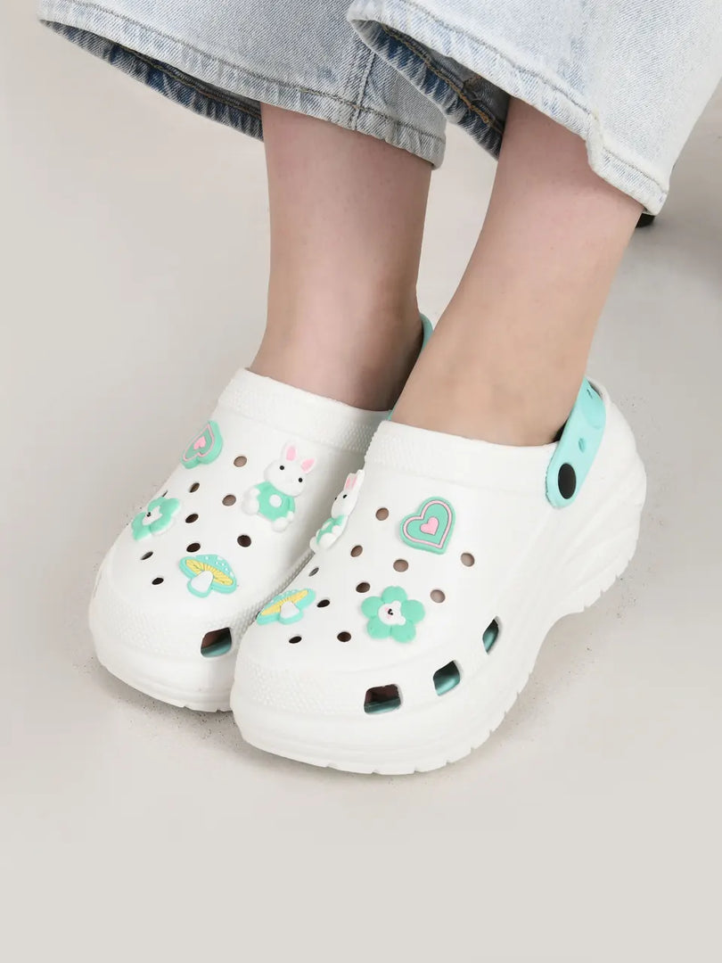 Heleey Girl Round-Toe White Blue Flip-Flops