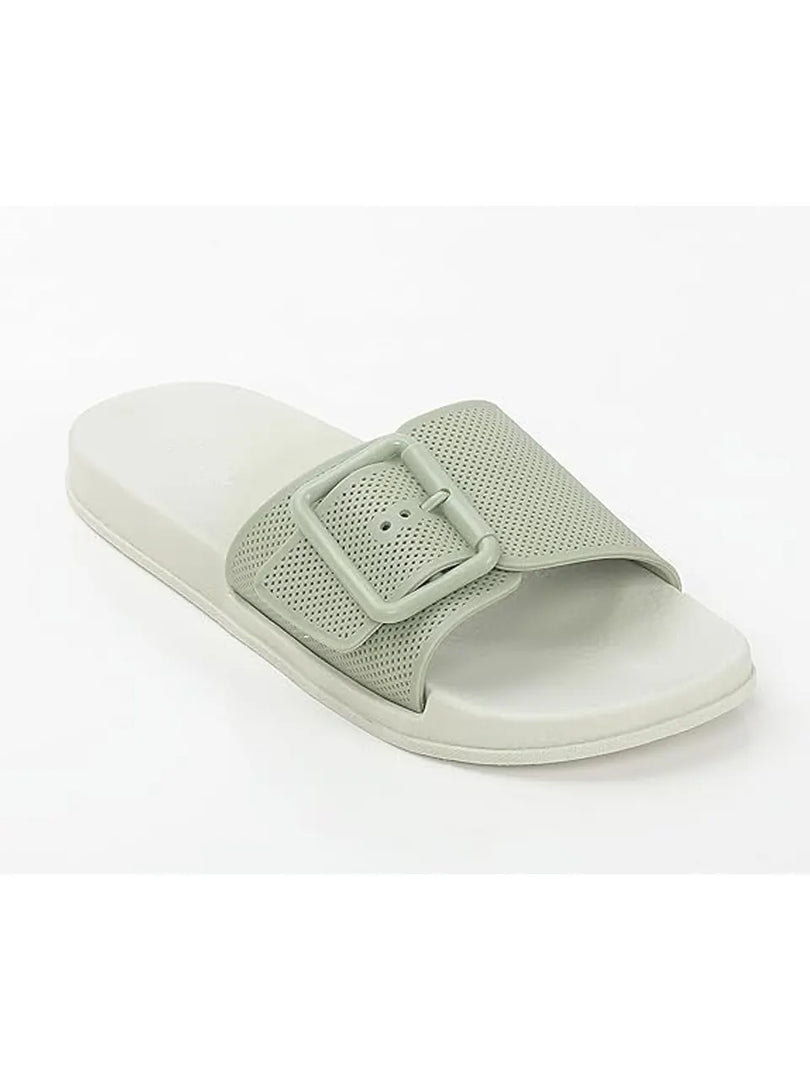Heleey Green Textured Rubber Sliders With Buckle
