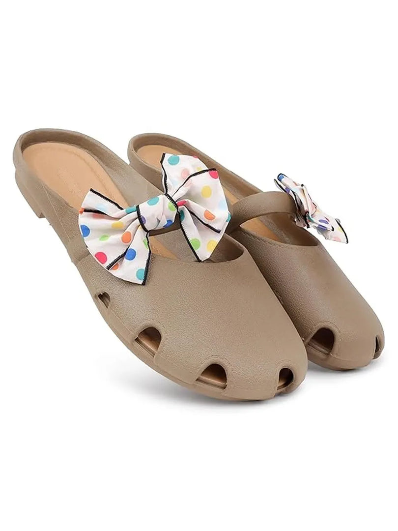 Heleey Brown Flats with Bow Dot Design