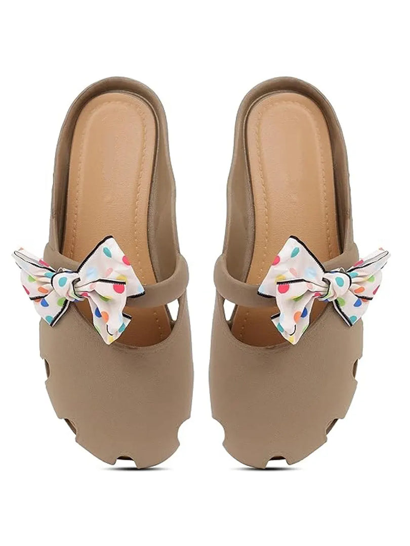 Heleey Brown Flats with Bow Dot Design