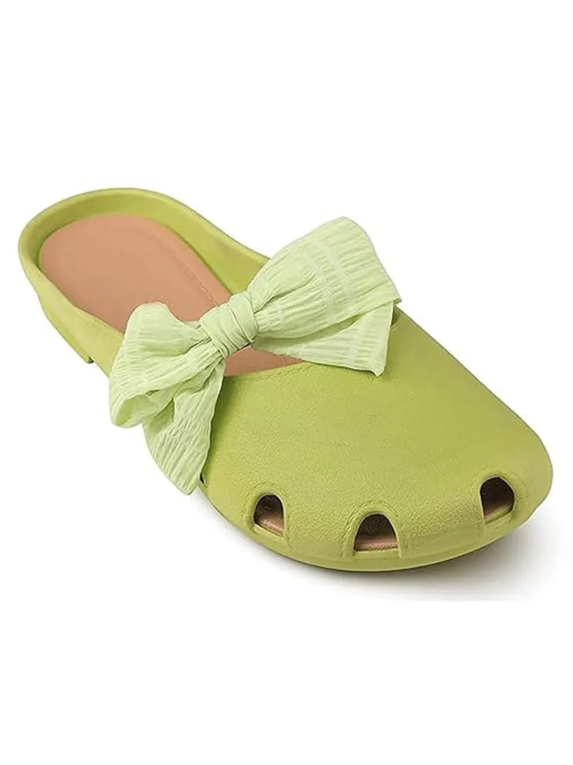 Heleey Green Flats with Bow Dot Design