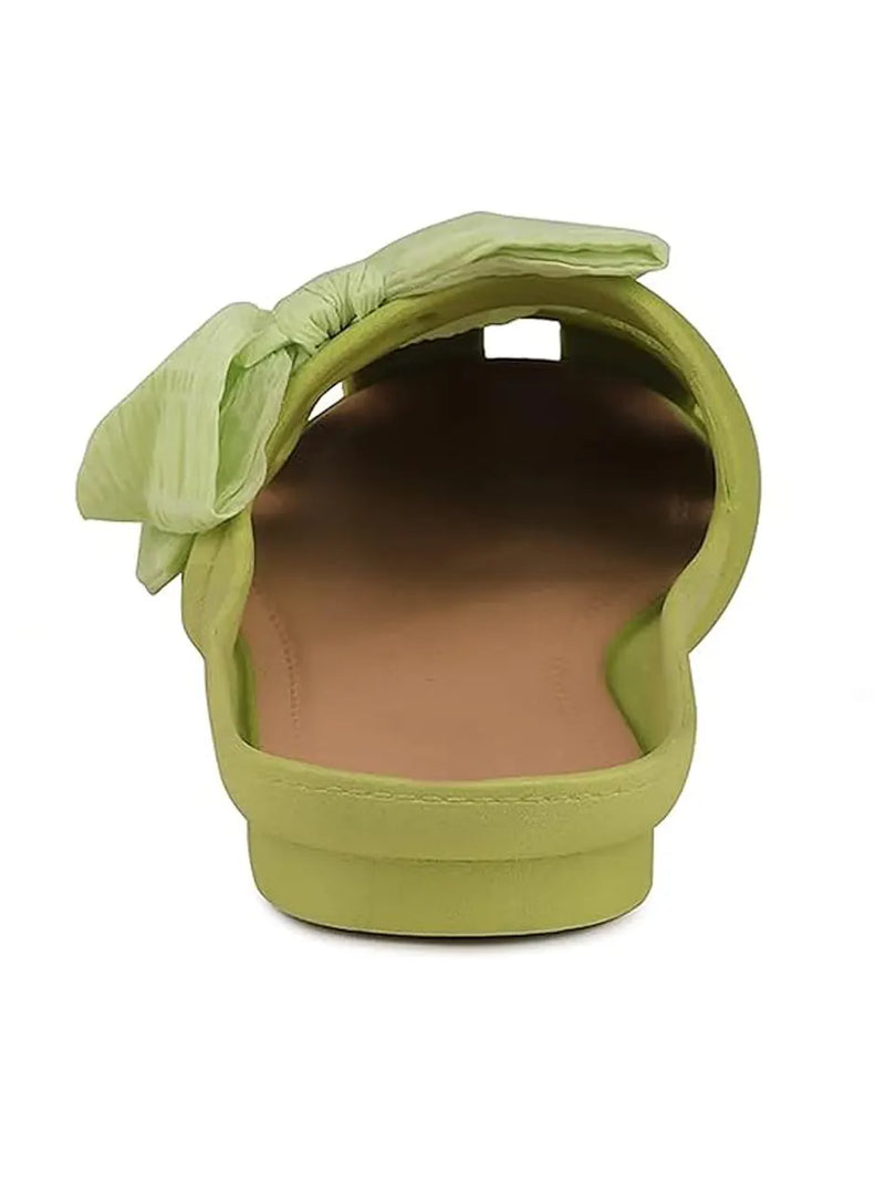 Heleey Green Flats with Bow Dot Design