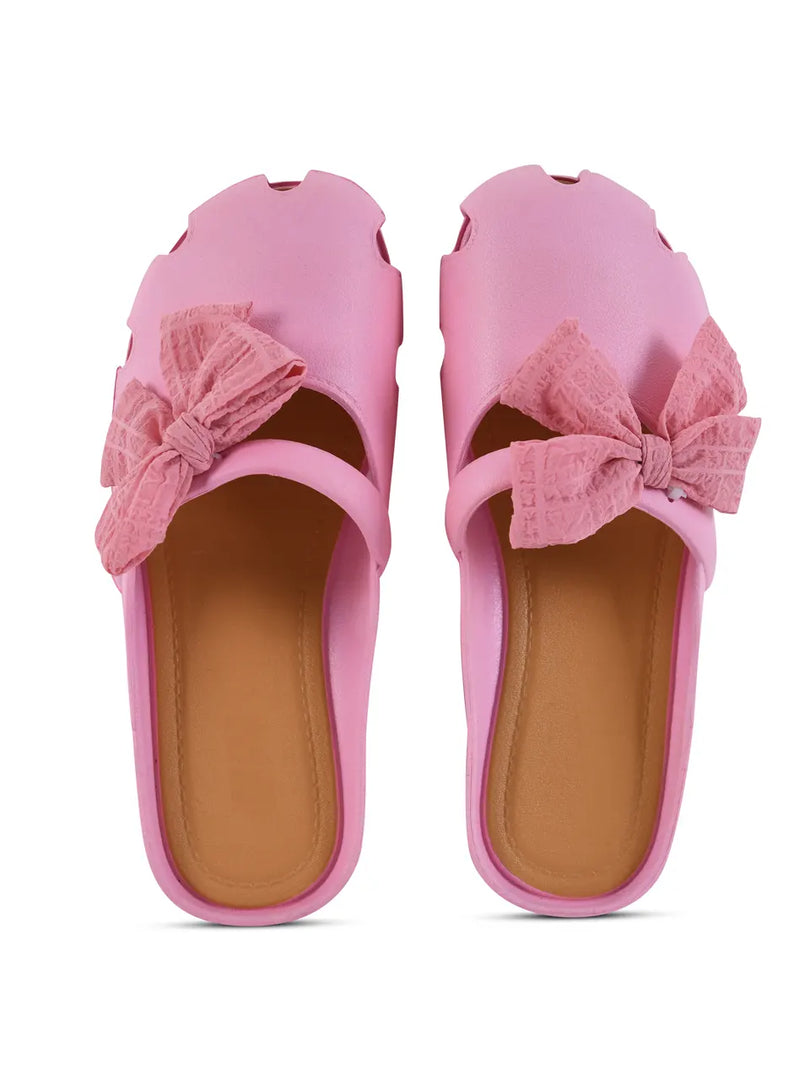 Heleey Pink Flats with Bow Dot Design SC-07