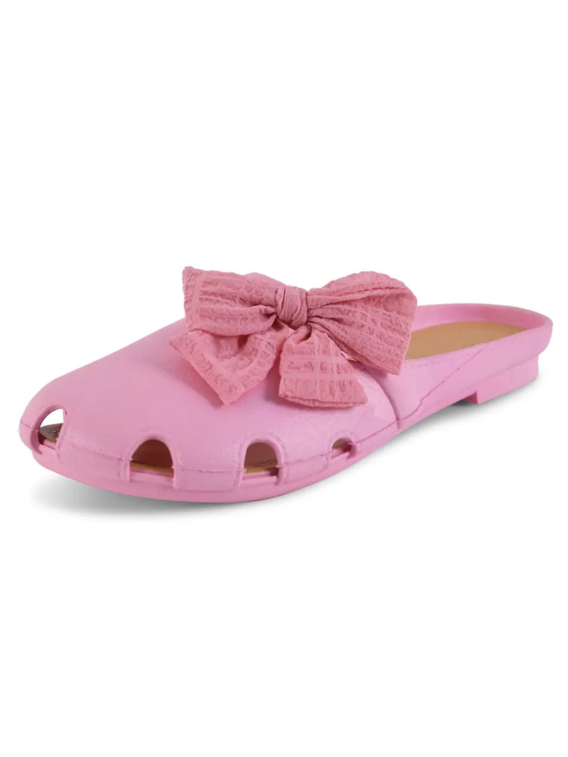 Heleey Pink Flats with Bow Dot Design SC-07