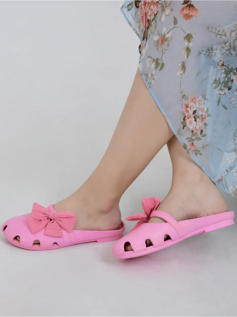 Heleey Pink Flats with Bow Dot Design SC-07
