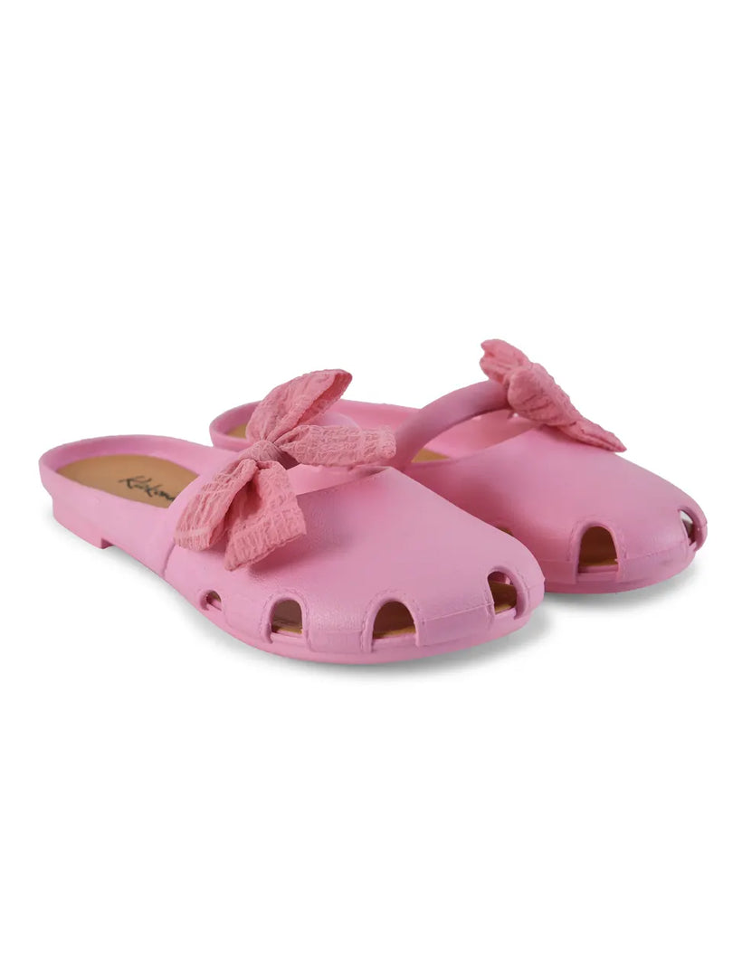 Heleey Pink Flats with Bow Dot Design SC-07