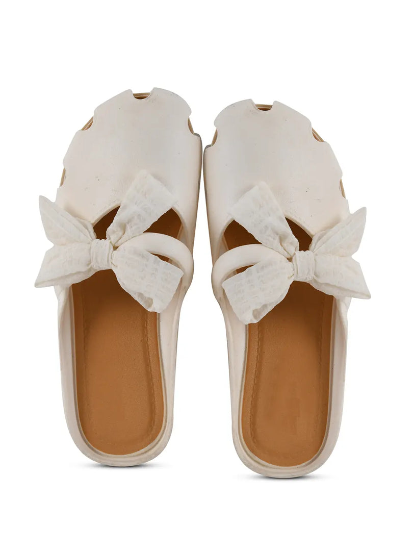 Heleey White Flats with Bow Dot Design