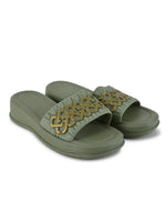 Load image into Gallery viewer, Heleey Green Open Toe Flats SC-09