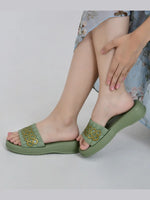 Load image into Gallery viewer, Heleey Green Open Toe Flats SC-09