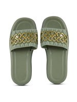 Load image into Gallery viewer, Heleey Green Open Toe Flats SC-09