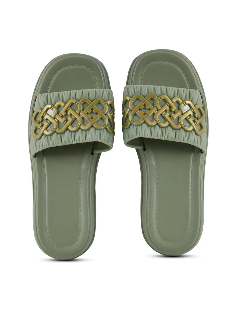 Heleey Green Open Toe Flats SC-09