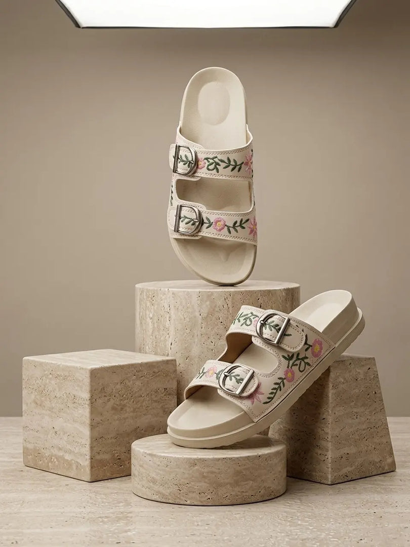Heleey Blossom Buckle Comfort Slides
