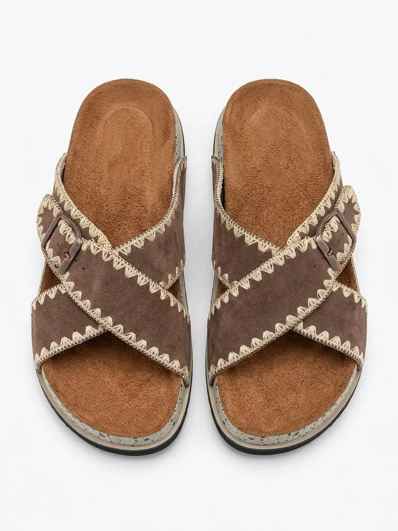 Heleey Rustic Cross Comfort Slides