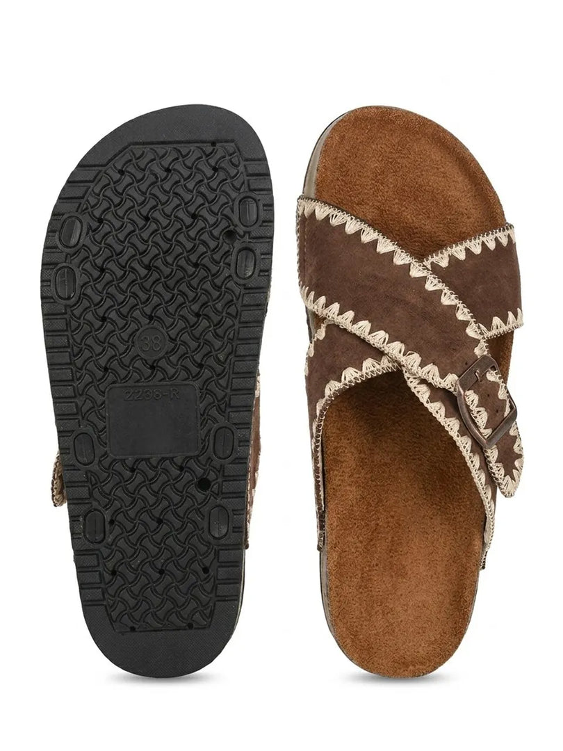 Heleey Rustic Cross Comfort Slides