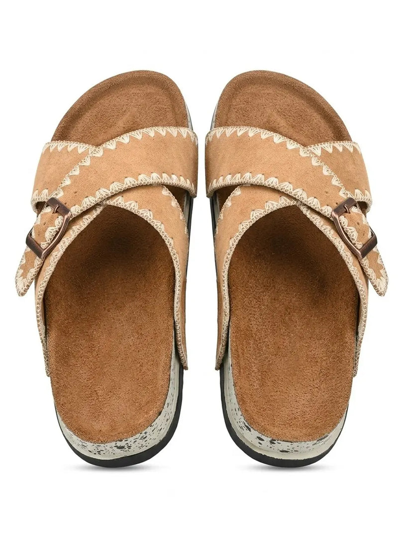 Heleey Sandstone Stitch Comfort Slides