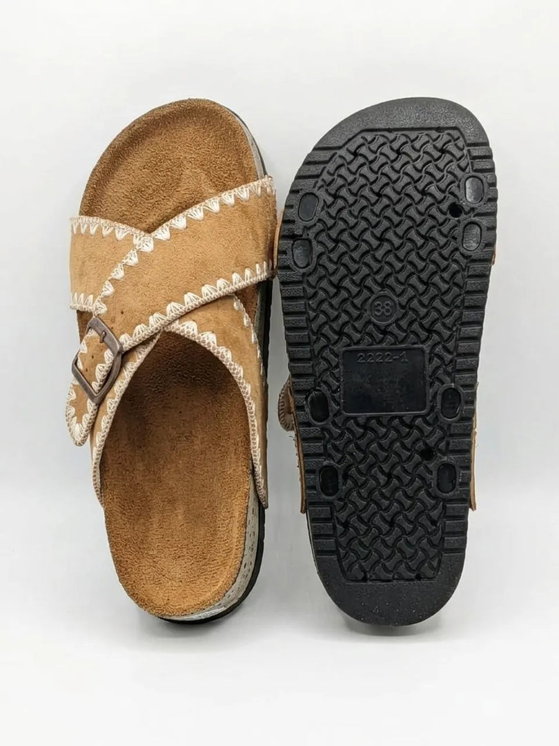 Heleey Sandstone Stitch Comfort Slides