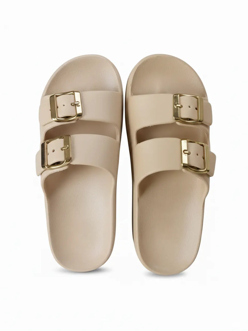 Heleey Ivory Luxe Buckle Slides