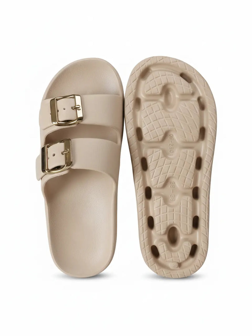 Heleey Ivory Luxe Buckle Slides