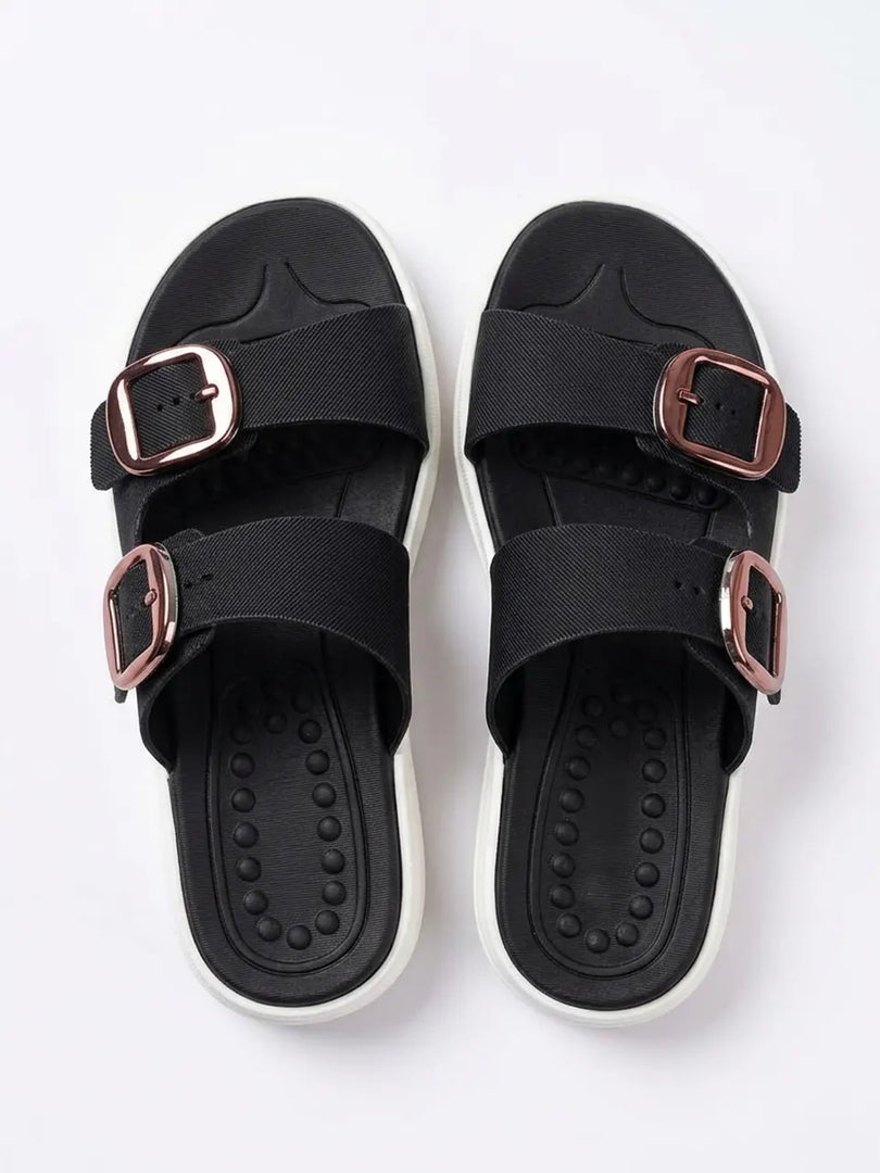 Heleey Midnight Luxe Buckle Slides