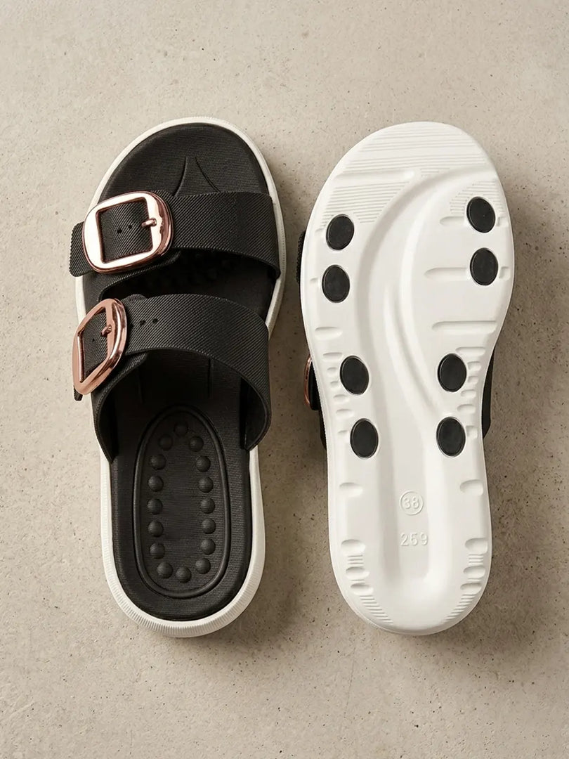 Heleey Midnight Luxe Buckle Slides