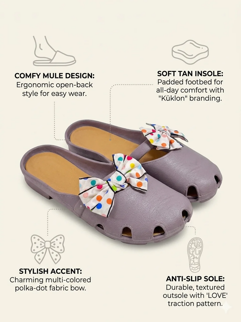 Heleey Dot Bow Comfort Slides