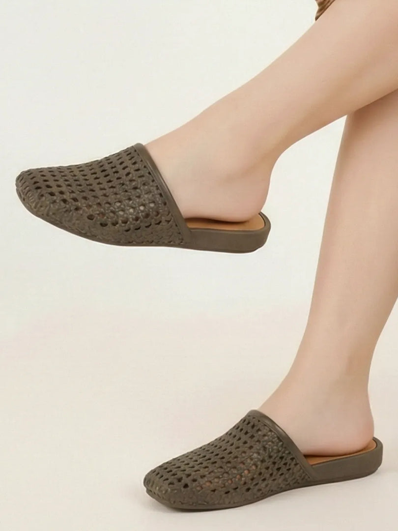 Heleey Olive Weave Comfort Mules