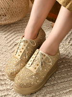 Load image into Gallery viewer, Heleey Gold-Toned Lightweight Lace-Up Sneakers